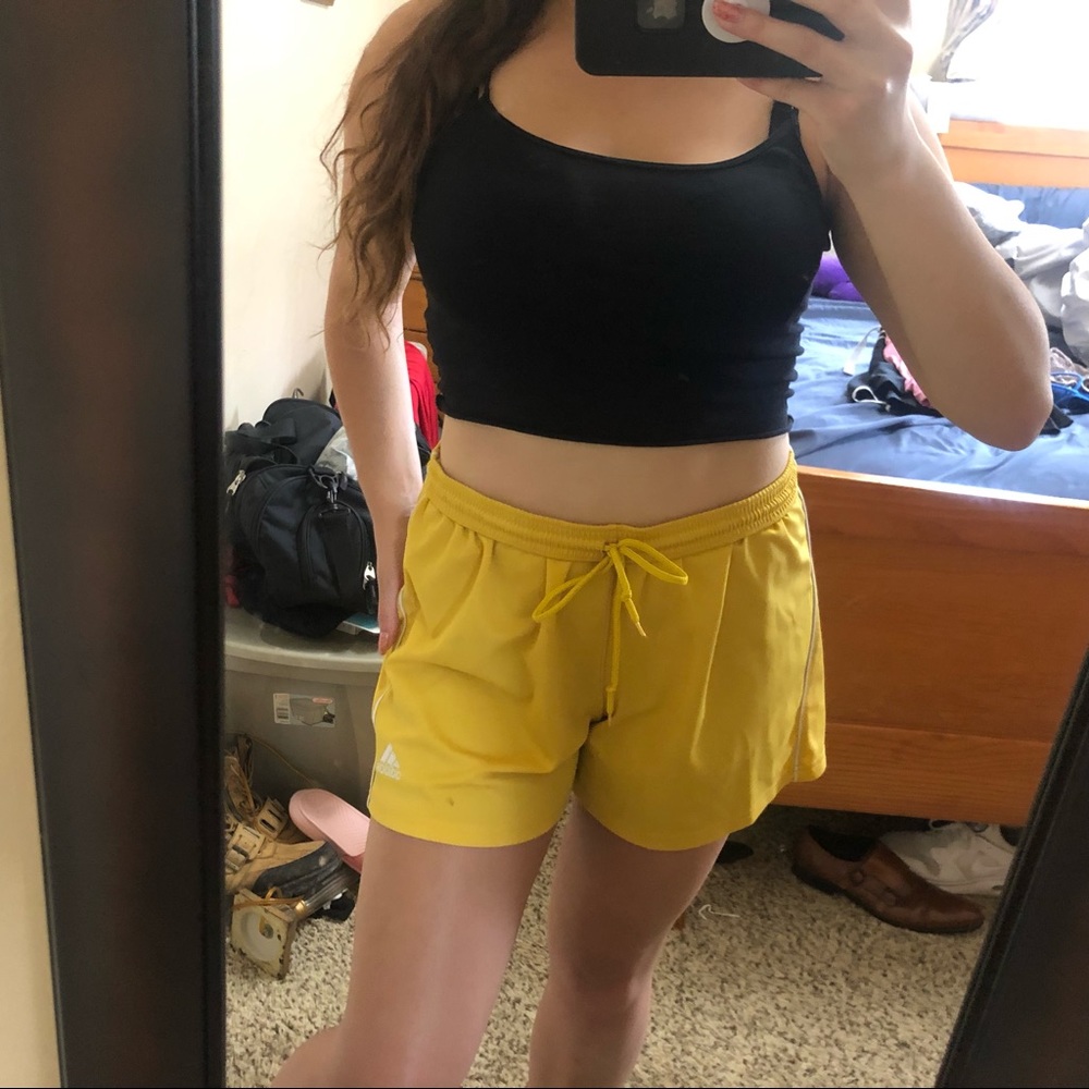 Yellow adidas soccer shorts